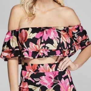 New Guess Marciano Regina Ruffle Off Shoulder Crop Top Floral 2 S